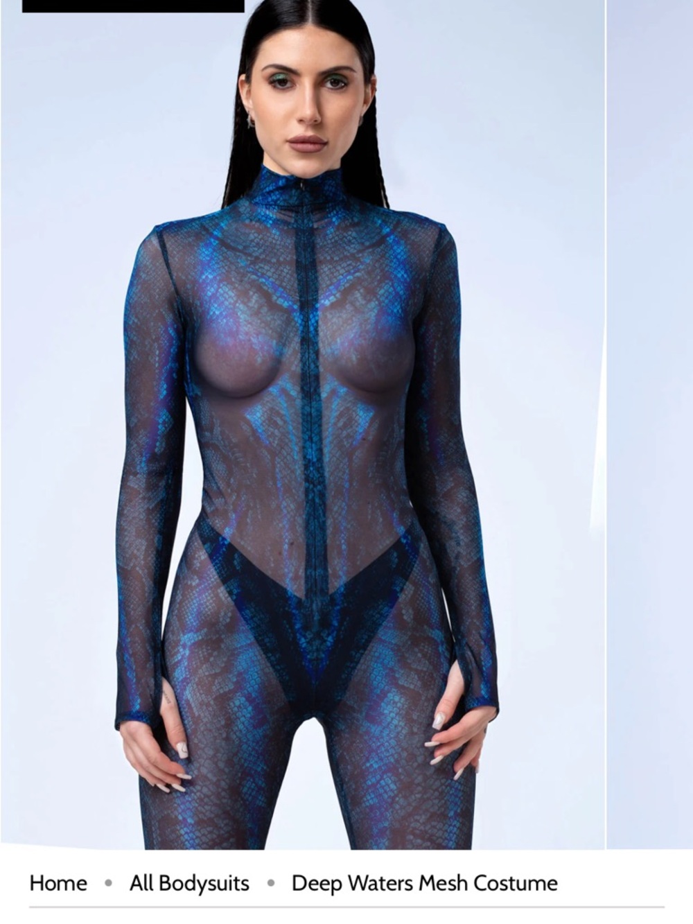 Deep Waters Blue Mesh Bodysuit - Sheer One-Piece Jumpsuit